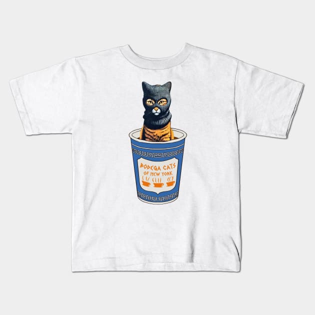 New York Bodega Feline - Coffee Cup Kitty Kids T-Shirt by Bodega Cats of New York